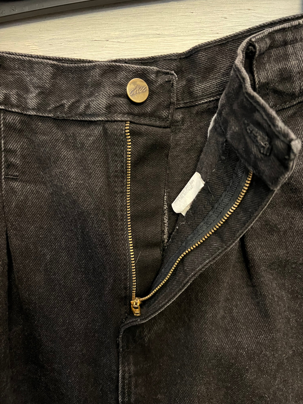 Vintage Chic 100% Cotton Denim Black Midi Pencil Skirt Size 11 Good Condition