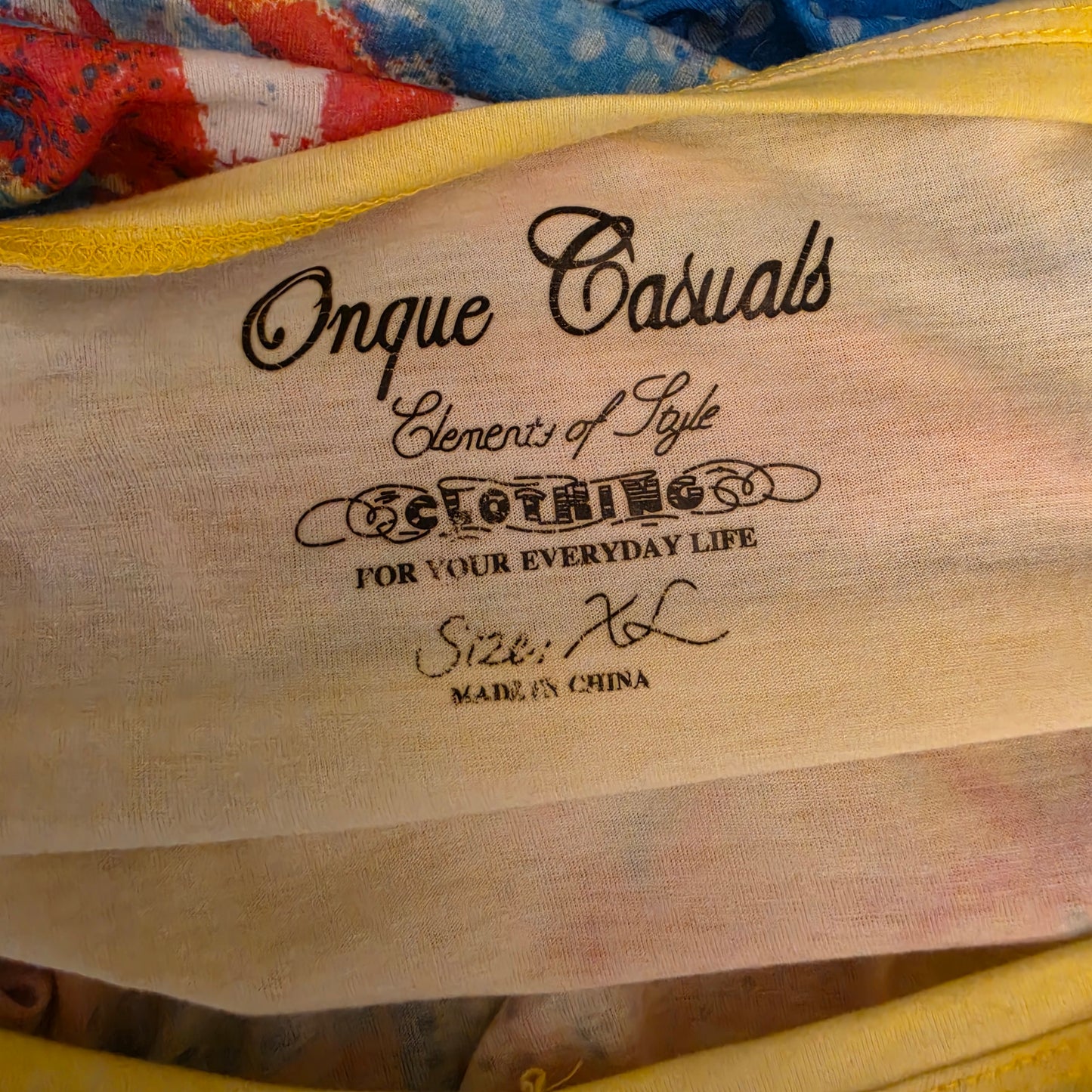 Onque Casuals Tropical Print Beaded Multi Color Vneck Tshirt Size XL Good Condition