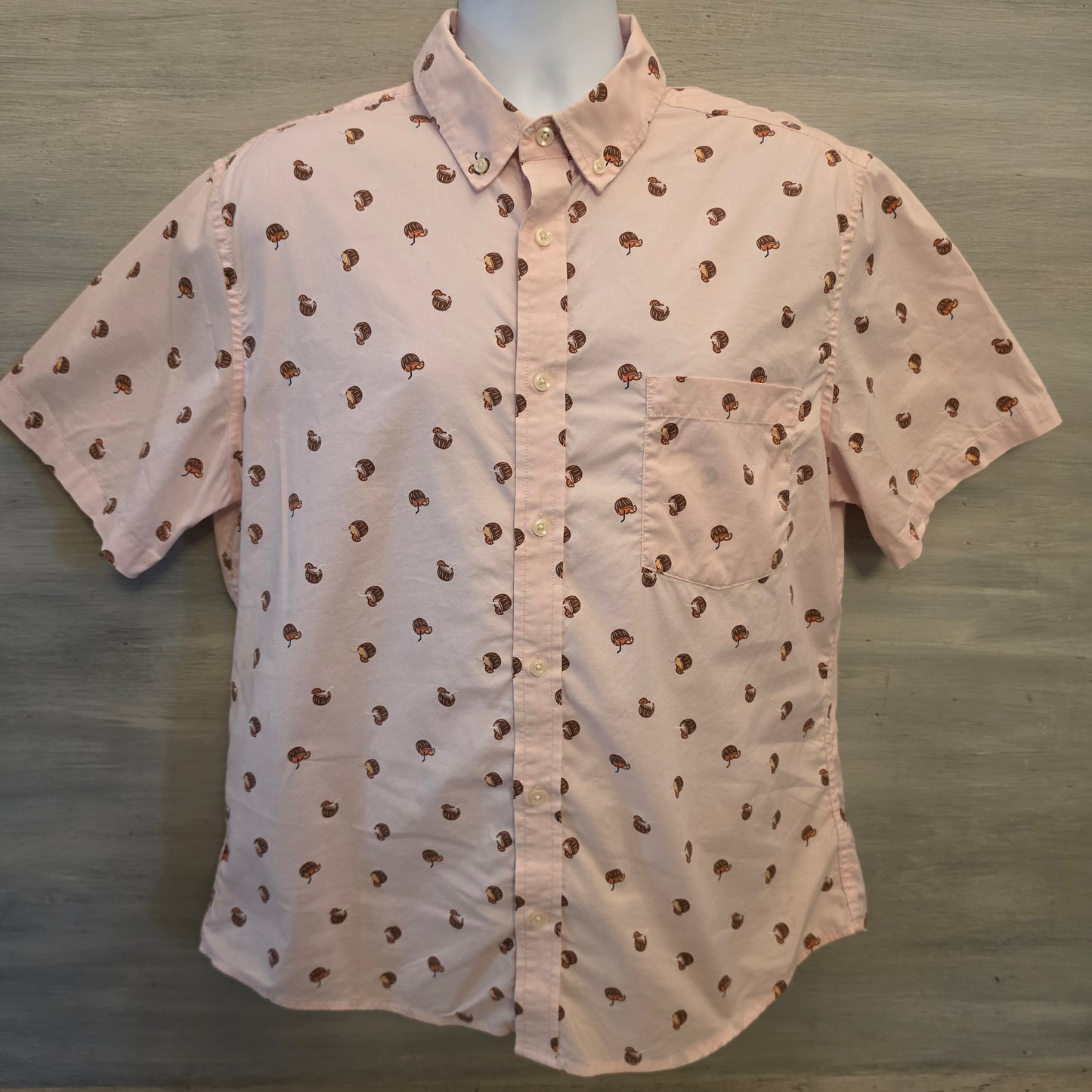 Goodfellow 97% Cotton Coconut Print Short Sleeve Button Down Shirt Size Large Good Condition