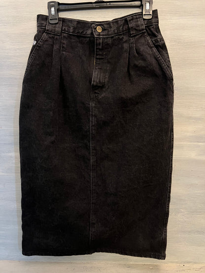 Vintage Chic 100% Cotton Denim Black Midi Pencil Skirt Size 11 Good Condition