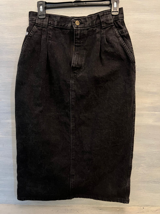 Vintage Chic 100% Cotton Denim Black Midi Pencil Skirt Size 11 Good Condition