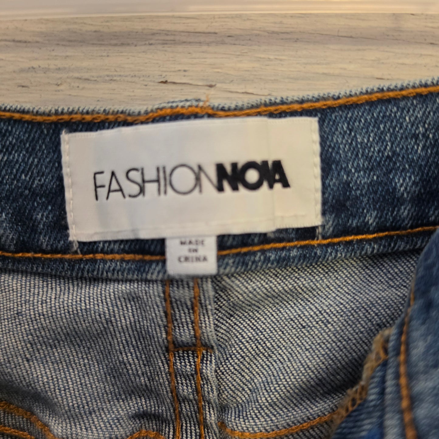 Fashion Nova Medium Wash Frayed Hem Denim Carlsbad Bermuda Shorts Size 13 New with Tags