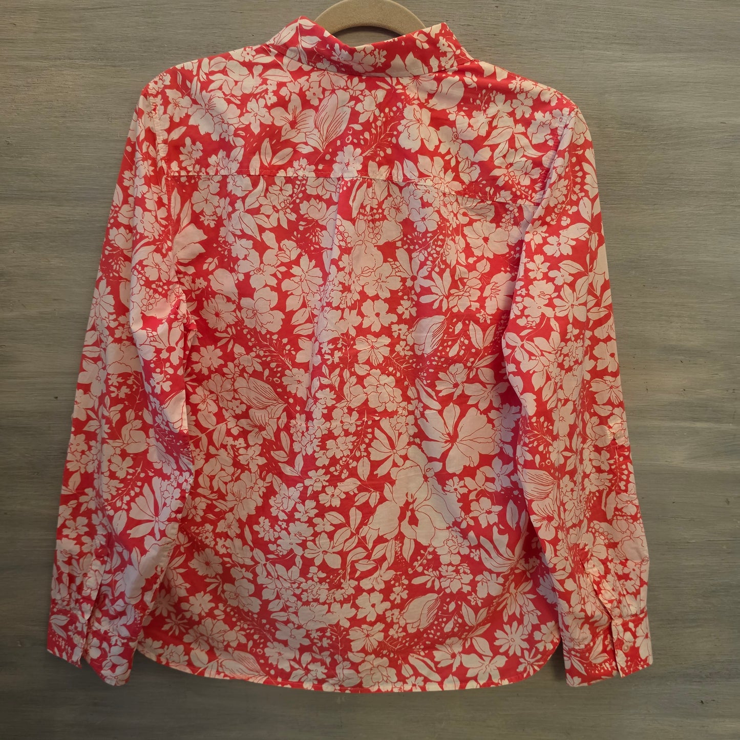 Talbots 100% Cotton Hawaiian Floral Print Button Down Shirt Blouse Size 12 Good Condition