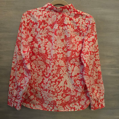 Talbots 100% Cotton Hawaiian Floral Print Button Down Shirt Blouse Size 12 Good Condition