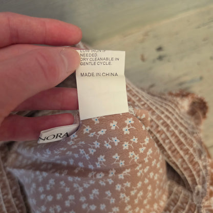 Jim & Nora Rust Floral Print Puffed Sleeve Wide Leg Jumpsuit Size Large Good Condition