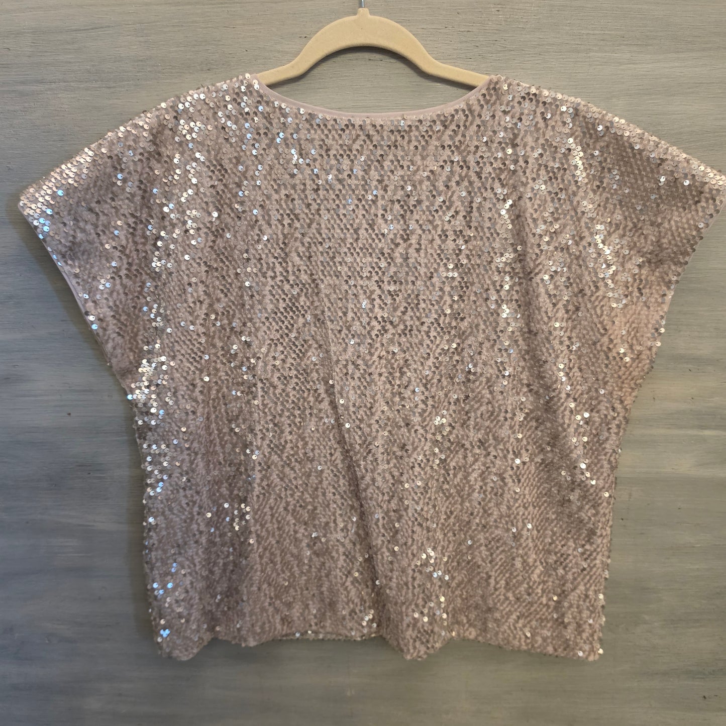 Jennifer Lopez Rose Gold Sequined Bat Wing Sleeve Blouse Size XL Good Condition