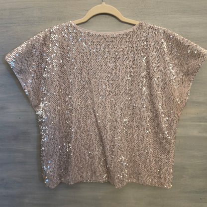 Jennifer Lopez Rose Gold Sequined Bat Wing Sleeve Blouse Size XL Good Condition
