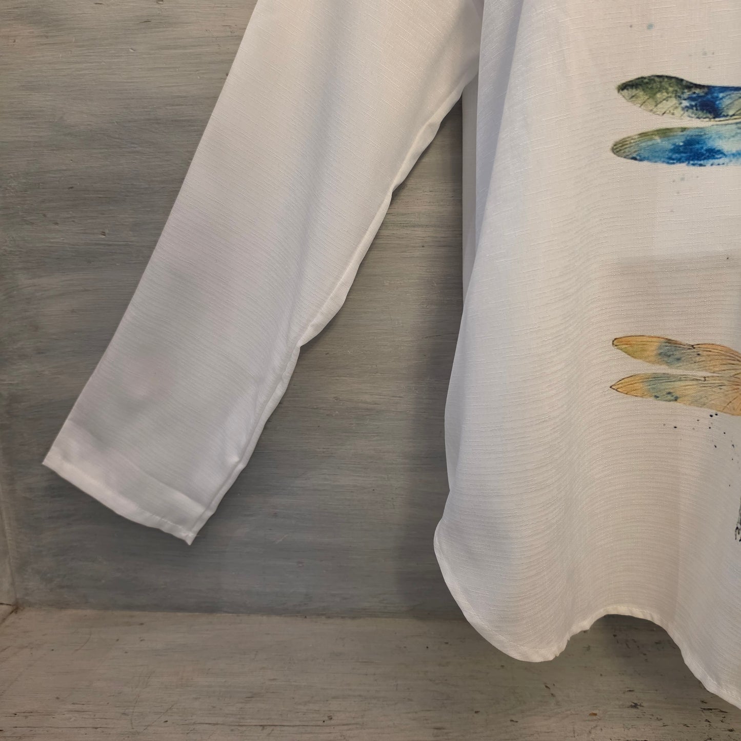 Colorful Watercolor Dragonfly Print Split Collar Vneck Lightweight Blouse Size XL Good Condition