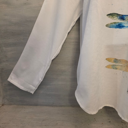 Colorful Watercolor Dragonfly Print Split Collar Vneck Lightweight Blouse Size XL Good Condition