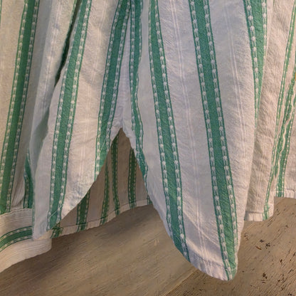 Loft 100% Cotton Dobby Striped Ruffle Front Button Down Shirt Size Medium Good Condition