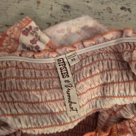 Gypsy & Moondust Multicolor Floral Print Smocked Peplum Cropped Top Size XS Good Condition