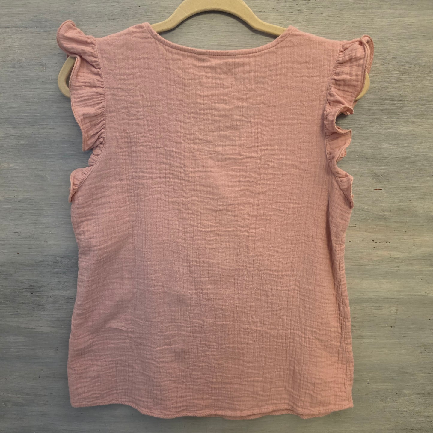 Dokotoo 100% Cotton Blush Pink Muslin Ruffle Cap Sleeve Vneck Blouse Size Small Good Condition