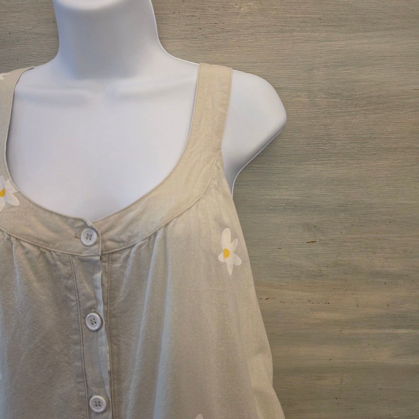Beige Cotton & Linen Daisy Print Sleeveless Round Neck Jumpsuit Size 2XL Good Condition