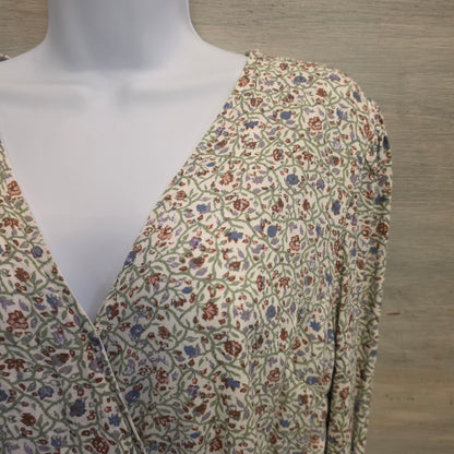 Japna Multicolor Floral Print Vneck Wrap Tie Waist Cropped Blouse Size Large Good Condition