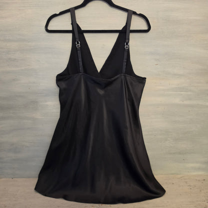 Jones New York Black Satiny Vneck Sleeveless Aline Mini Cocktail Dress Size Large Good Condition