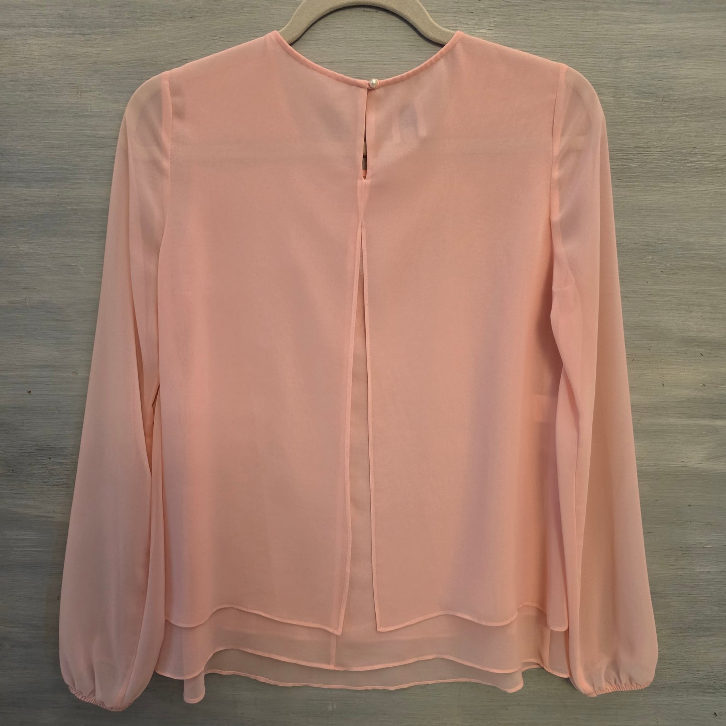 Anne Klein Peach Sheer Layered Balloon Sleeve Blouse Size Small Good Condition