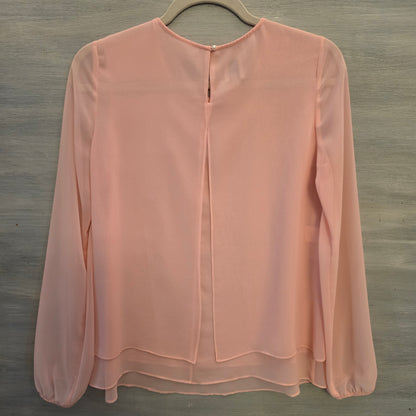 Anne Klein Peach Sheer Layered Balloon Sleeve Blouse Size Small Good Condition