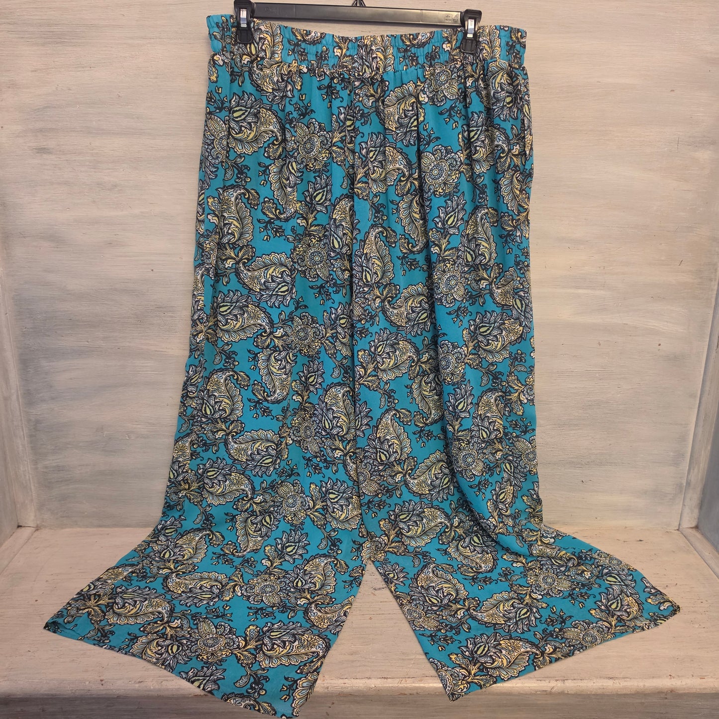 Est. 1946 Teal Blue Boho Paisley Print Wide Leg Palazzo Pants Size 22/24W Good Condition