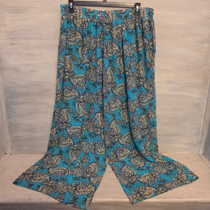 Est. 1946 Teal Blue Boho Paisley Print Wide Leg Palazzo Pants Size 22/24W Good Condition