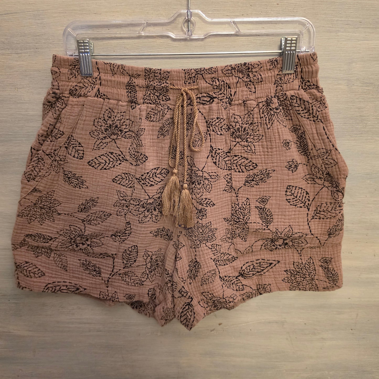 Royalty For Me 100% Cotton Brown Muslin Floral Print Shorts Size Medium Good Condition