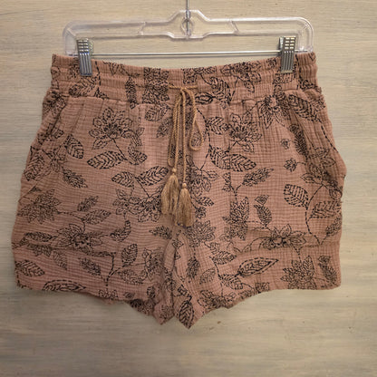 Royalty For Me 100% Cotton Brown Muslin Floral Print Shorts Size Medium Good Condition