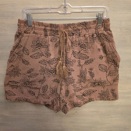 Royalty For Me 100% Cotton Brown Muslin Floral Print Shorts Size Medium Good Condition