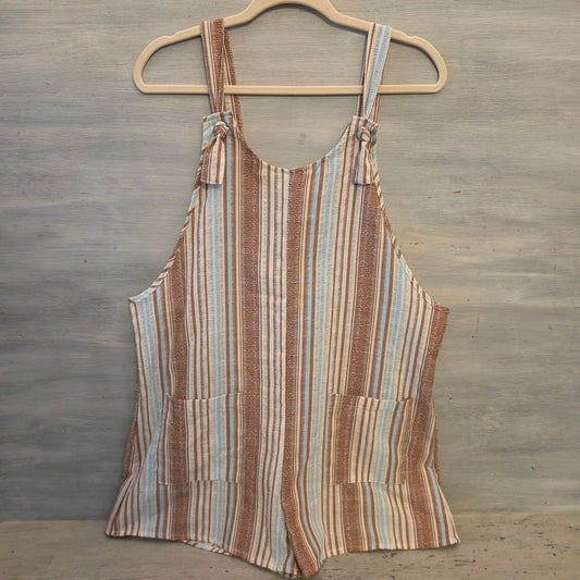 Emery Rose Multicolor Sleeveless Striped Overall Romper Size Large Good Condition