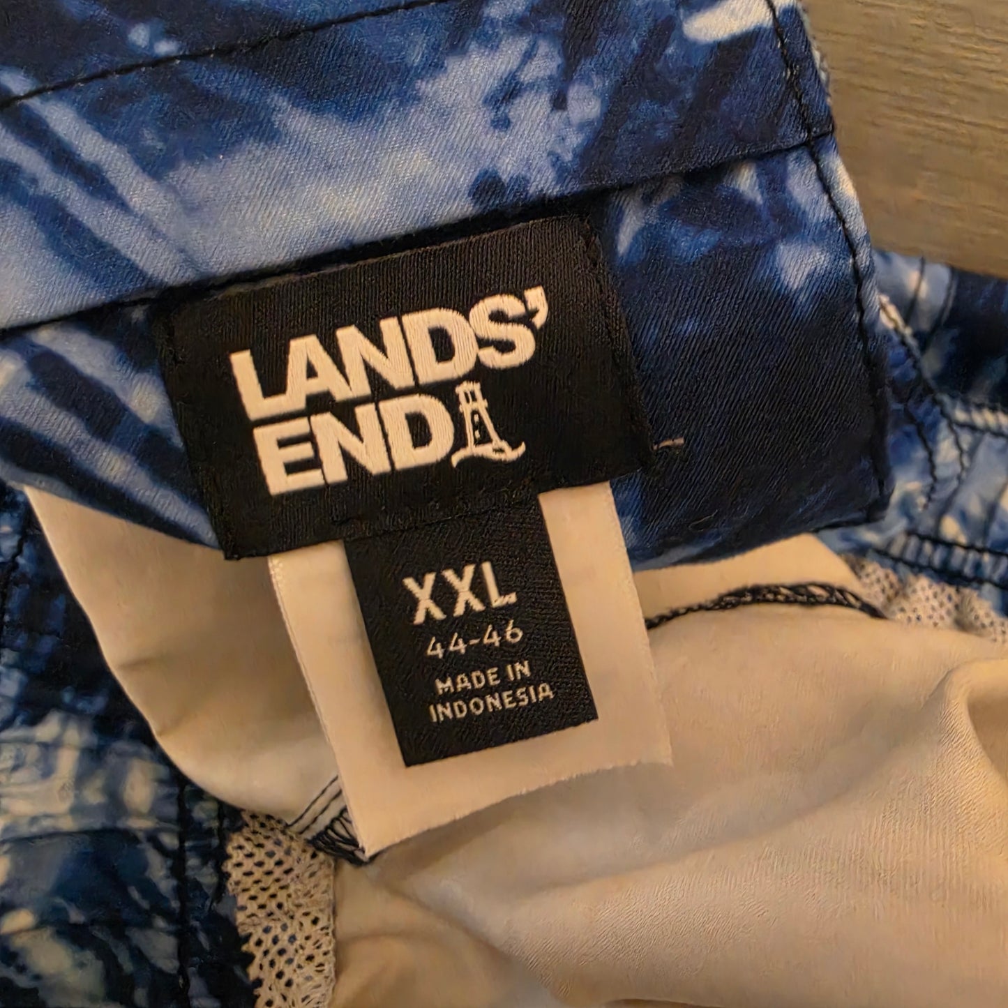 Land's End Men's Blue Tie Dye Print Swim Trunks Size XXL(44-46) Good Condition