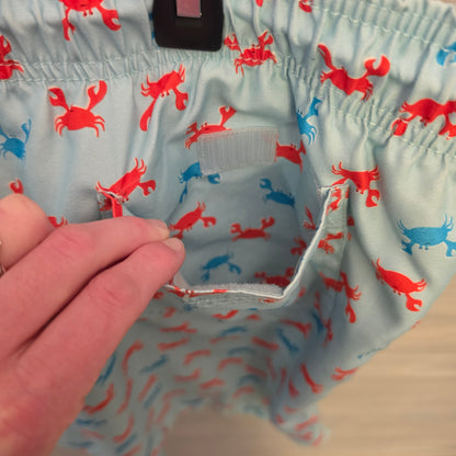 Land's End Men's Light Blue Multicolor Crab Print Swim Trunks Size XXL(44-46) Good Condition