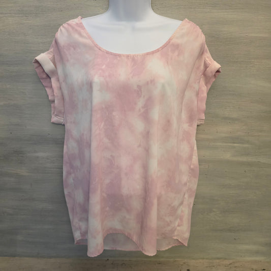 Wonderly Pink/White Tie Dye Wide Scoop Neck High Low Blouse Size Large Good Condition