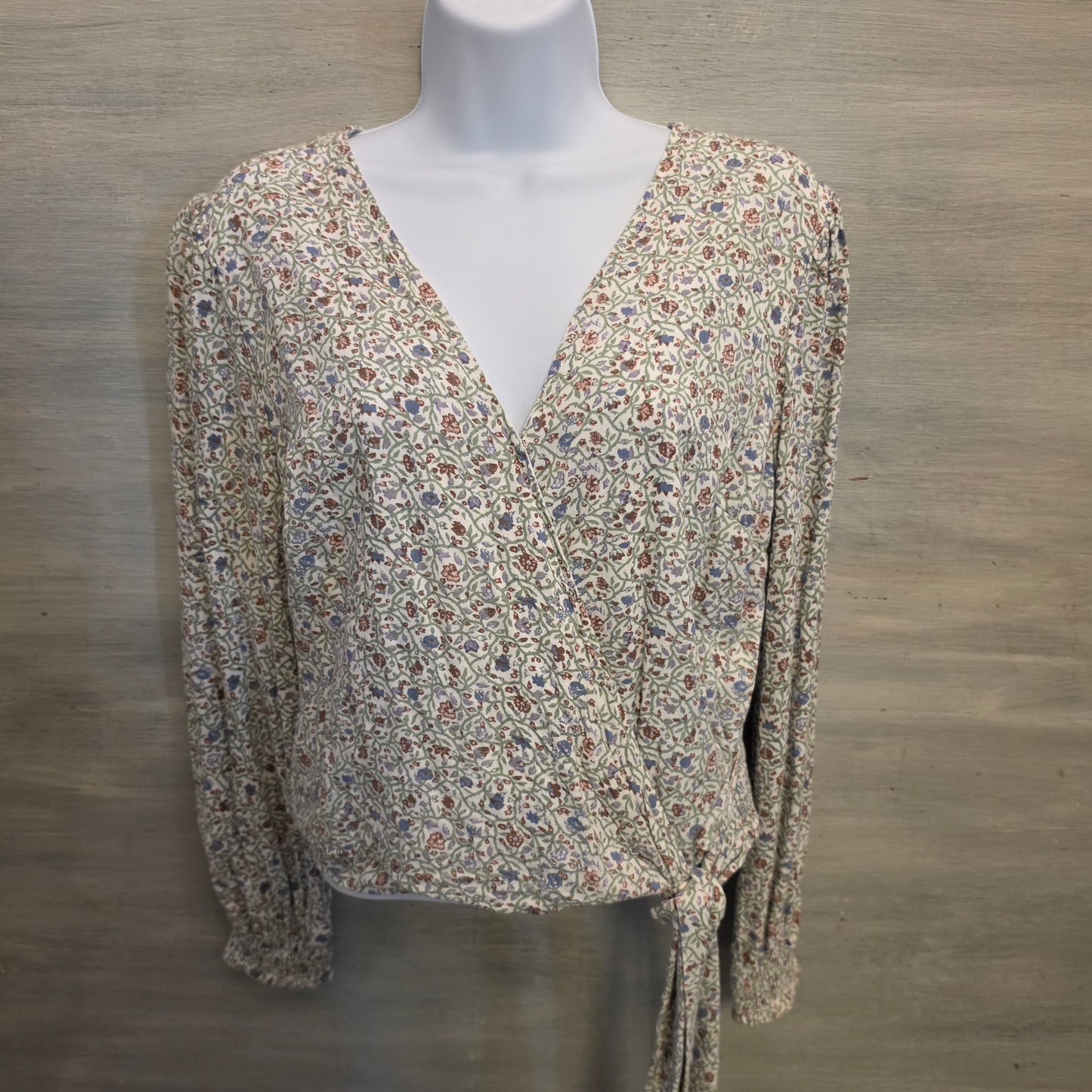 Japna Multicolor Floral Print Vneck Wrap Tie Waist Cropped Blouse Size Large Good Condition