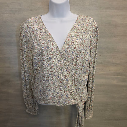 Japna Multicolor Floral Print Vneck Wrap Tie Waist Cropped Blouse Size Large Good Condition