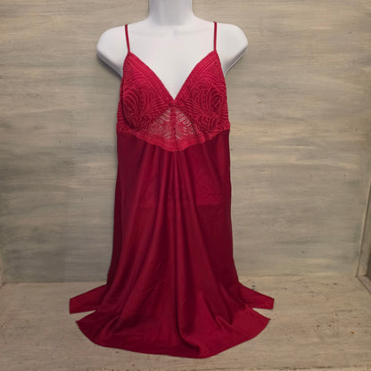 Soma Crimson Red Satiny Sheer Lace Bodice Aline Chemise Slip Nightgown Size Large Good Condition