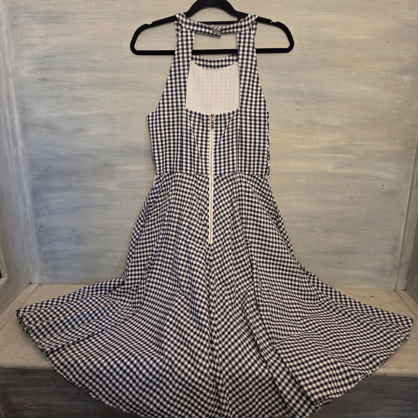 Eliza J Black White Buffalo Check Sleeveless Retro Style Midi Dress Size 10 Good Conditon