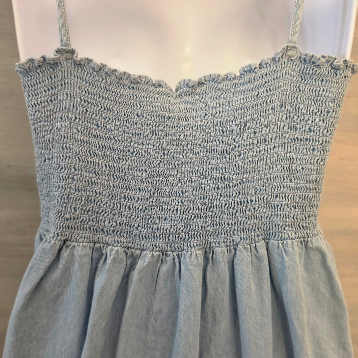 Japna 100% Cotton Light Wash Denim Sleeveless Aline Mini Dress Size Small Good Condition