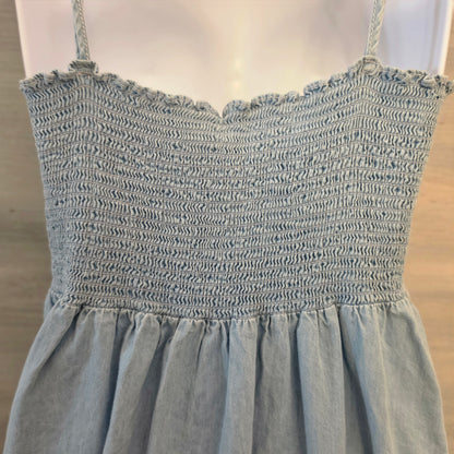 Japna 100% Cotton Light Wash Denim Sleeveless Aline Mini Dress Size Small Good Condition
