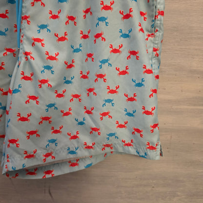 Land's End Men's Light Blue Multicolor Crab Print Swim Trunks Size XXL(44-46) Good Condition