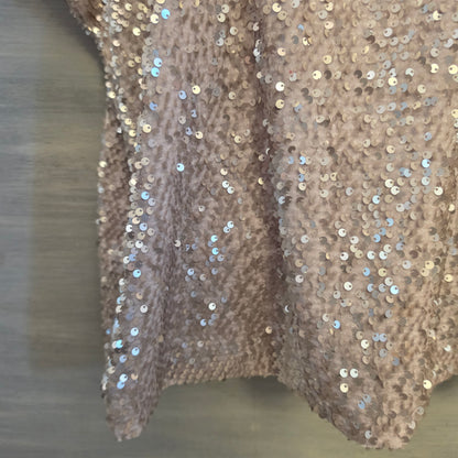 Jennifer Lopez Rose Gold Sequined Bat Wing Sleeve Blouse Size XL Good Condition