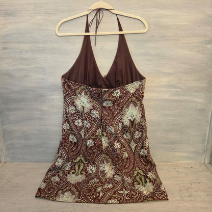 Xhilaration 100% Cotton Bohemian Paisley Print Halter Neck Mini Dress Size XL Good Condition