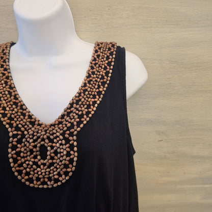 Sonoma Black Beaded Neckline Tank Style Sleeveless Maxi Dress Size Medium Good Condition