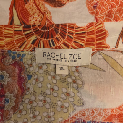 Rachel Zoe Multicolor Floral Deep Collared Vneck Button Down Blouse Size XL Good Condition