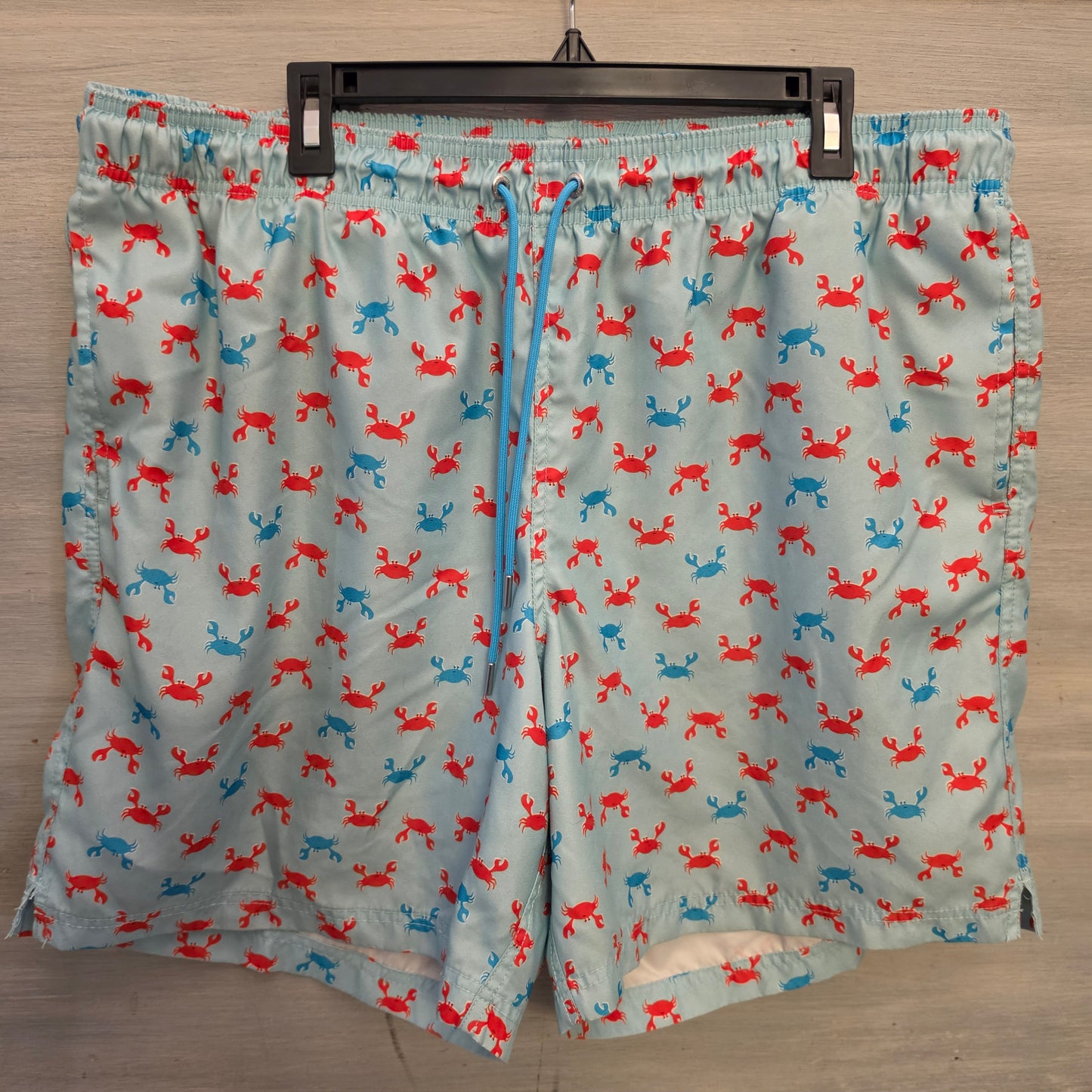 Land's End Men's Light Blue Multicolor Crab Print Swim Trunks Size XXL(44-46) Good Condition