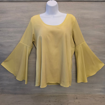 Va Va by Joy Han Chartreuse Green Scoop Neck Bell Sleeve Blouse Size Large Good Condition