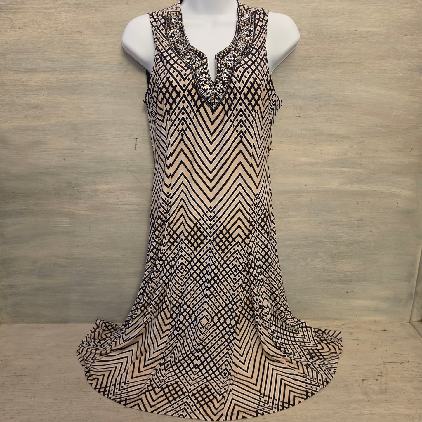 JM Collection Geometric Print Sleeveless Knee Length Dress Size Petite Medium Good Condition