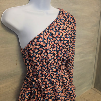 Pretty Garden Multicolor Ditsy Floral Print One Shoulder Mini Dress Size Medium Good Condition