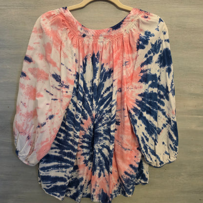 Crown & Ivy Multicolor Tie Dye Split Collar Vneck Tunic Blouse Size 1X Good Conditon