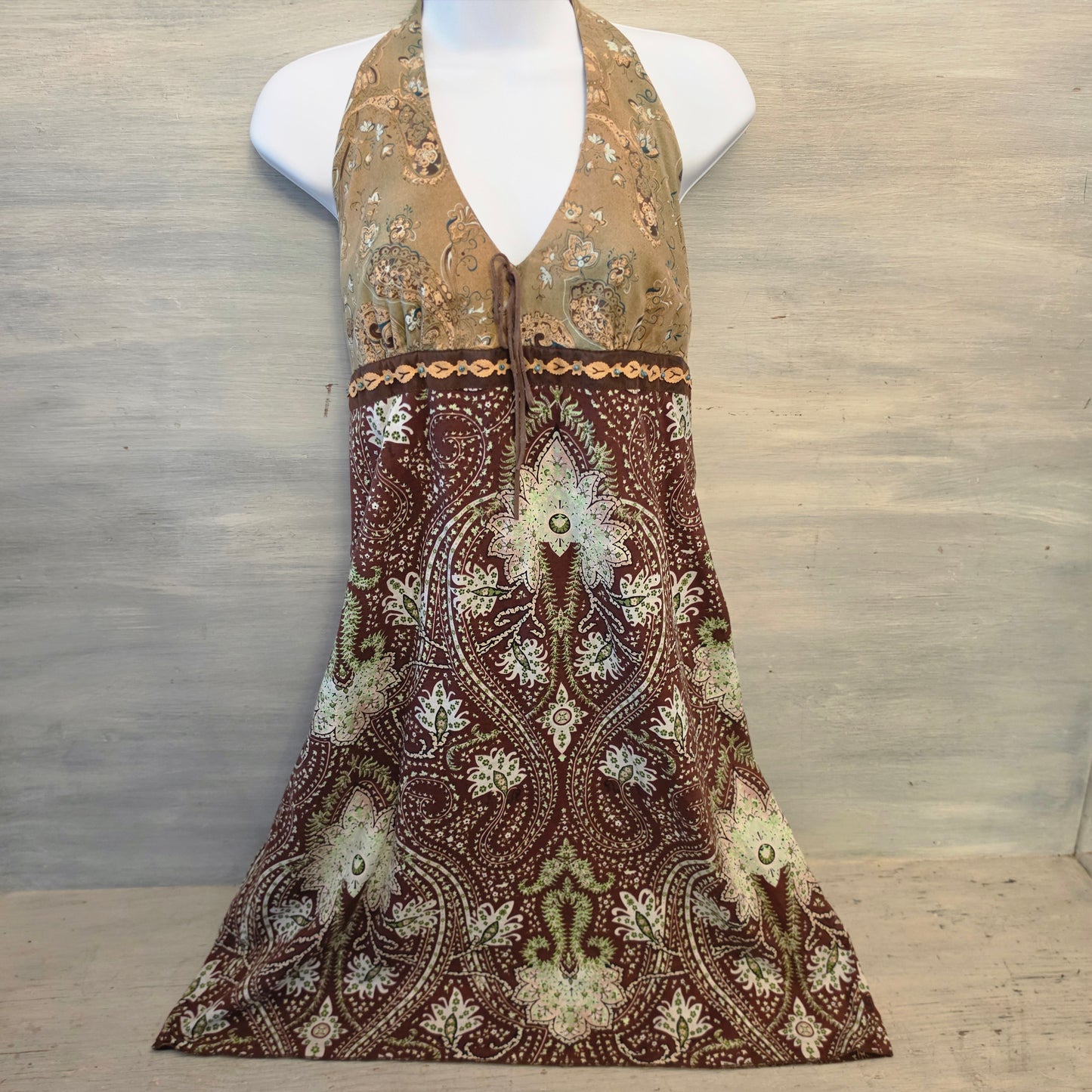 Xhilaration 100% Cotton Bohemian Paisley Print Halter Neck Mini Dress Size XL Good Condition