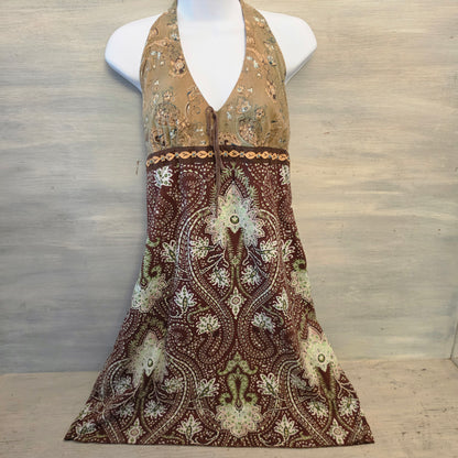 Xhilaration 100% Cotton Bohemian Paisley Print Halter Neck Mini Dress Size XL Good Condition