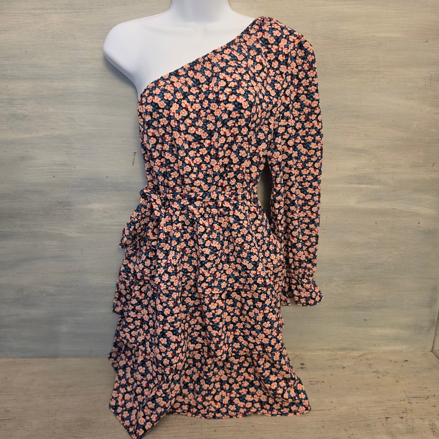 Pretty Garden Multicolor Ditsy Floral Print One Shoulder Mini Dress Size Medium Good Condition