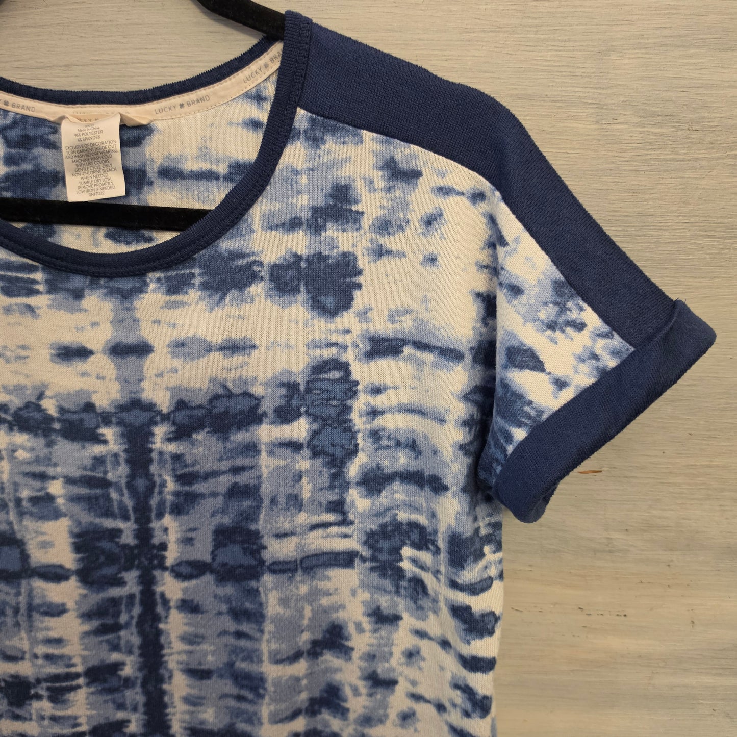 Lucky Brand Knit Blue White Tie Dye Shirt & Pants Pajama Lounge Set Size Small Good Condition